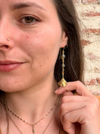 Boucles d'oreilles Harmonie et leur Ginkgos, couleurs ambrées et nuances de vert