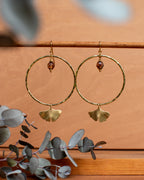 Créoles Ginkgo et perles ambrées