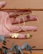 Créoles Ginkgo et perles ambrées