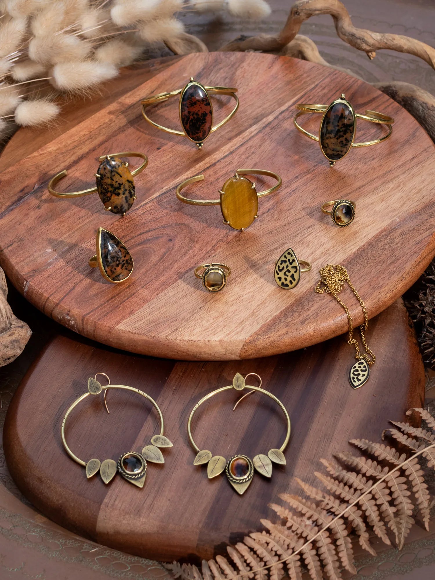 Bracelet griffe en laiton, avec une agate cheetah