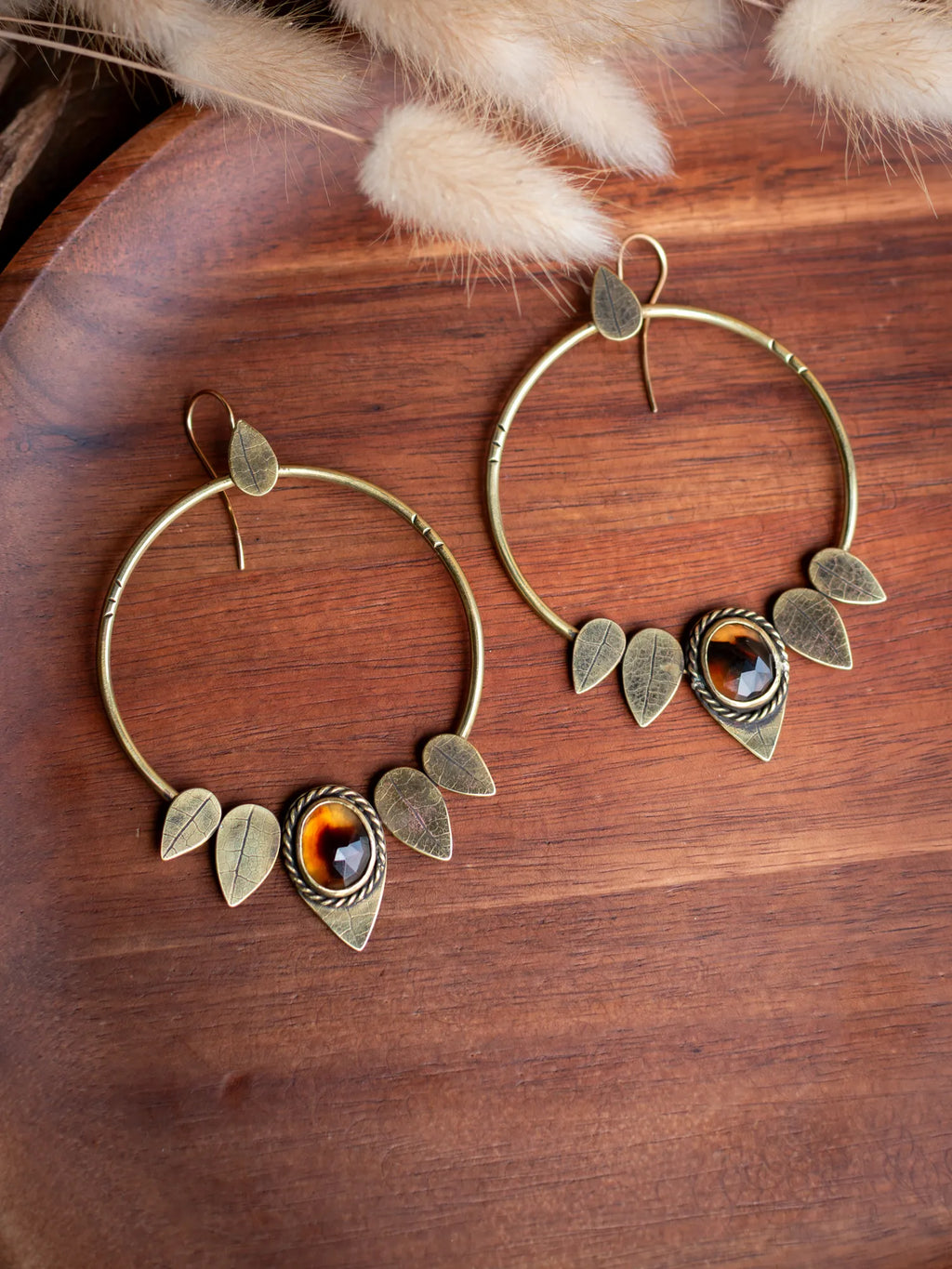 Créoles végétales en laiton et agates Botswana