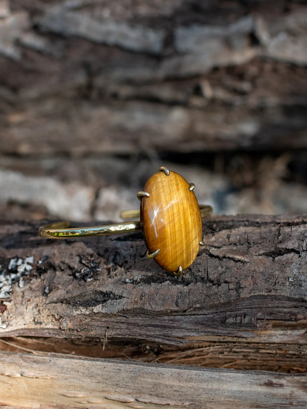 Bracelet griffe en laiton, avec un œil de tigre