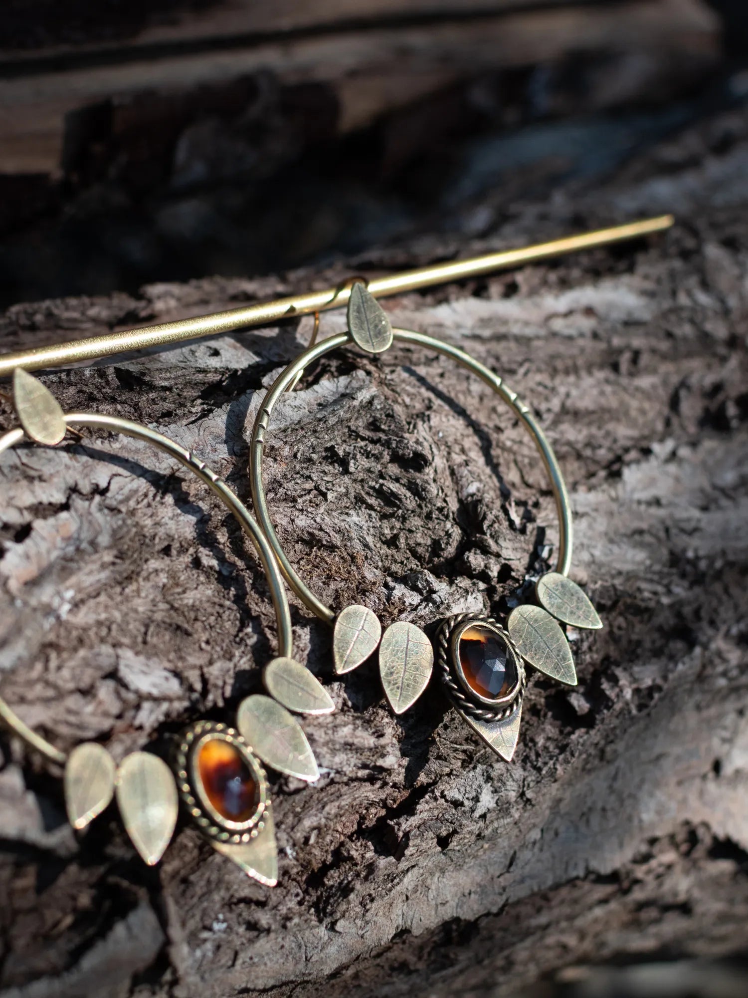 Créoles végétales en laiton et agates Botswana