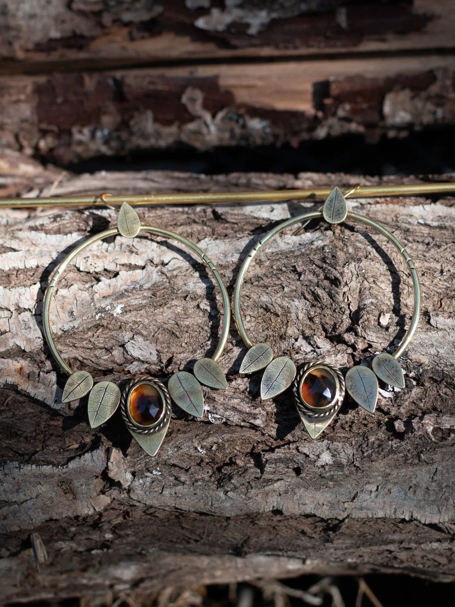 Créoles végétales en laiton et agates Botswana