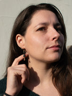 Boucles d’oreilles artisanales en laiton et perles en verre tchèque – éclat de lune (noires)