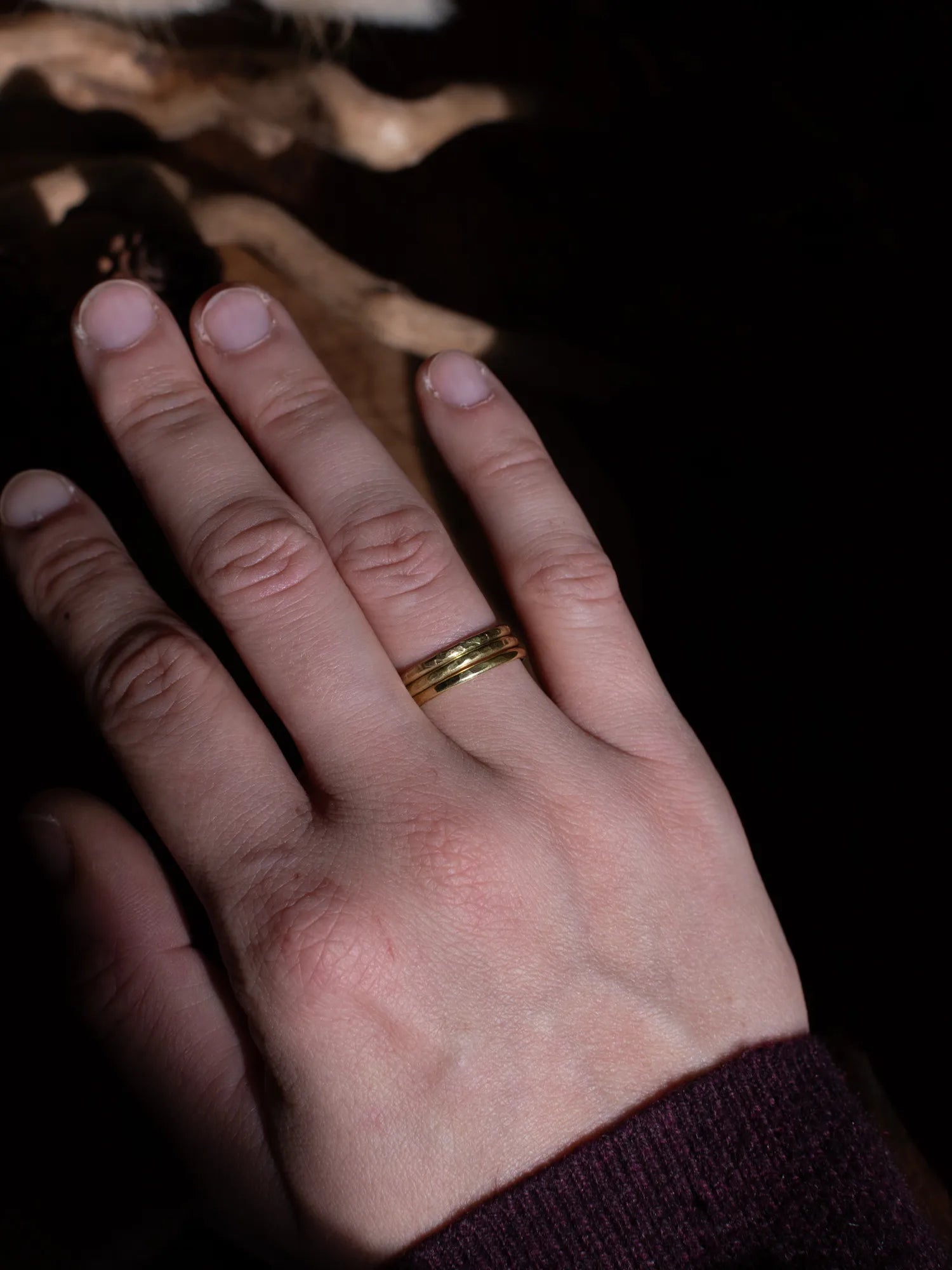 3 bagues empilables texturées en laiton