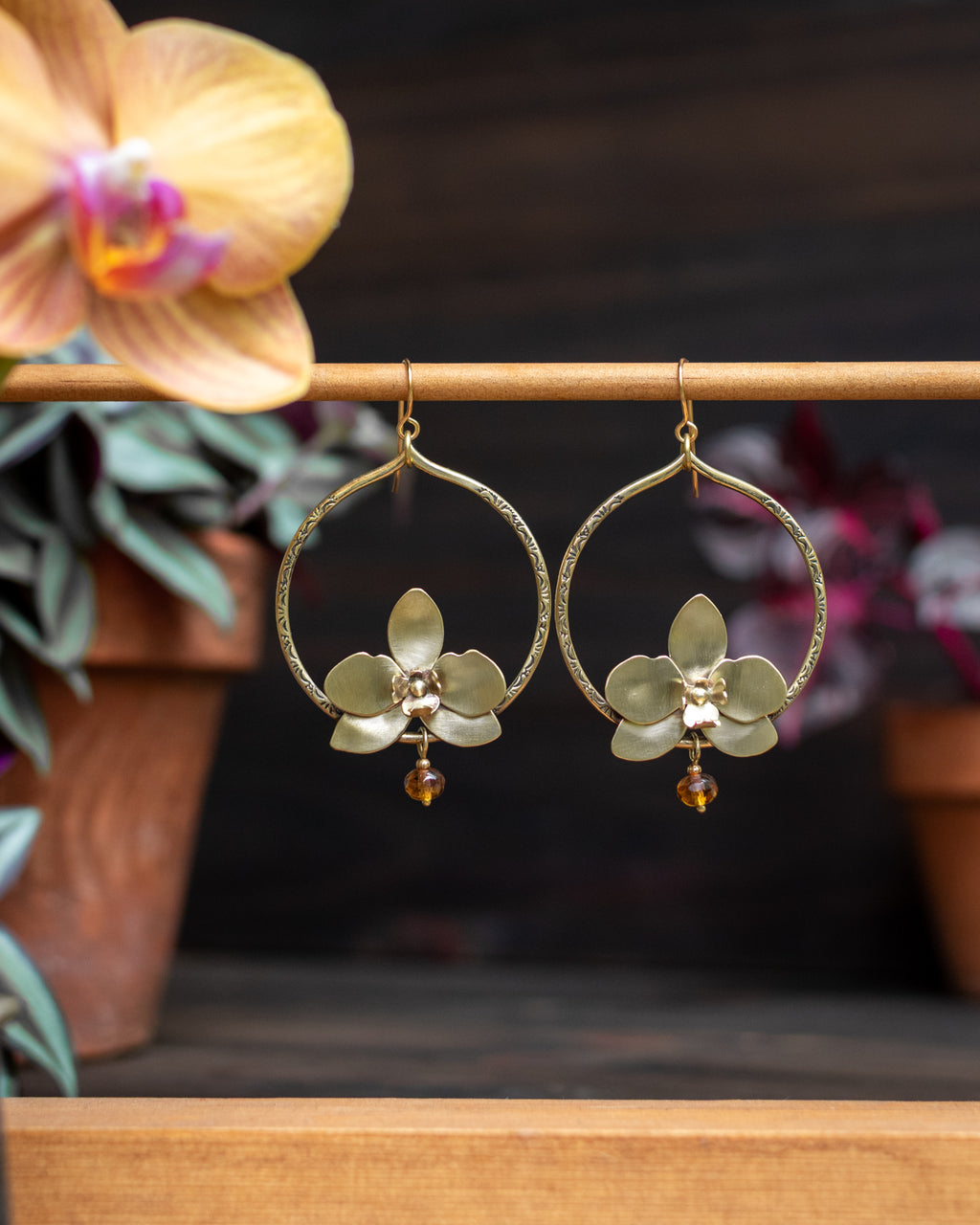 RÉSERVÉES pour Angèle - Créoles Orchidées Rose-oranger
