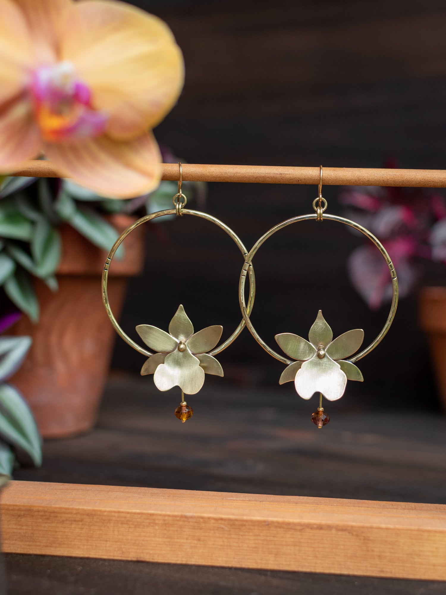 Créoles Orchidées Rose et ambré