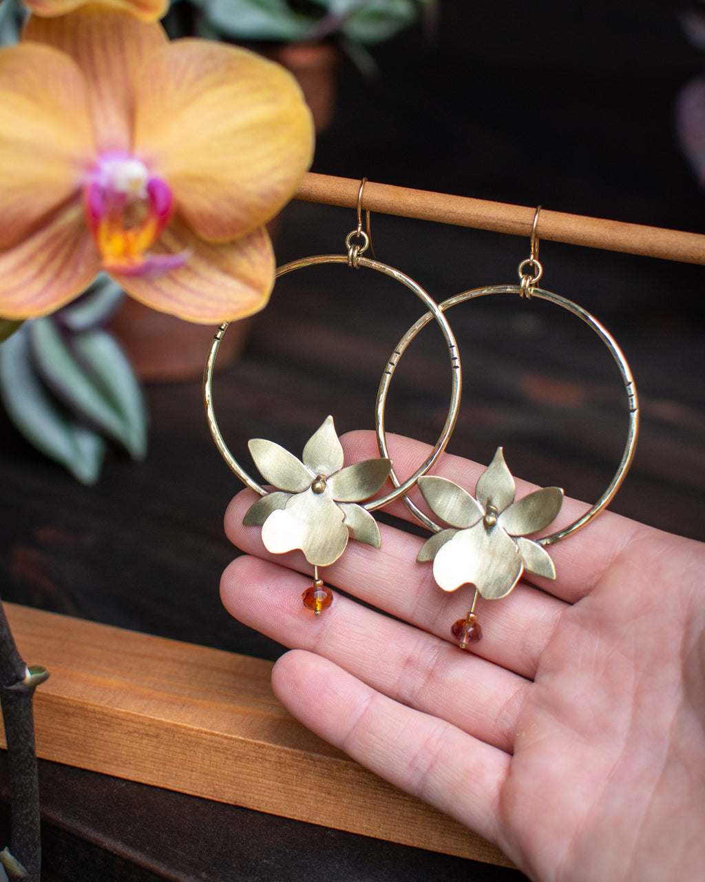Créoles Orchidées Rose et ambré