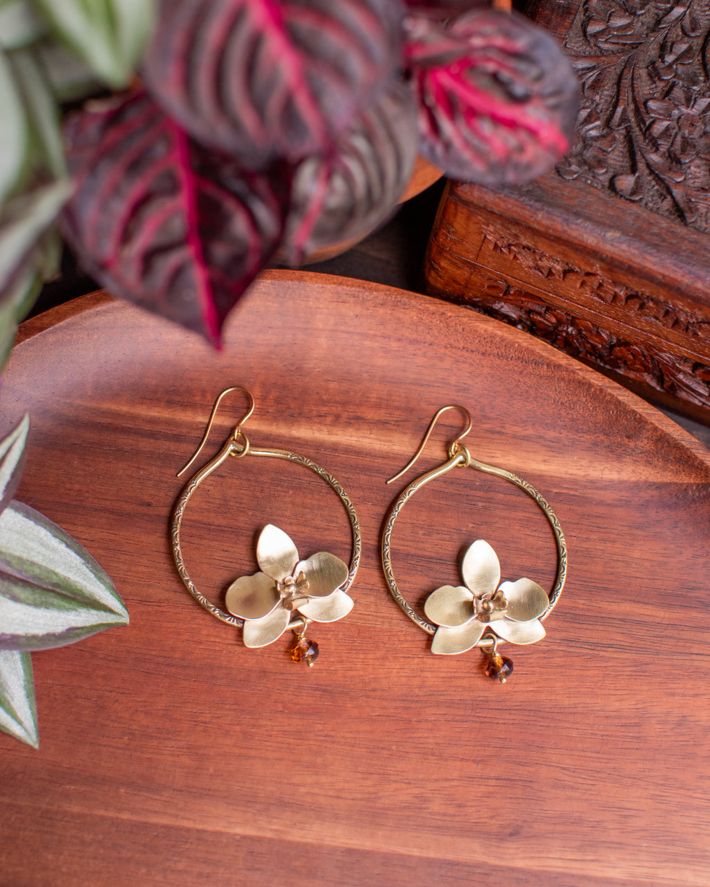 RÉSERVÉES pour Angèle - Créoles Orchidées Rose-oranger