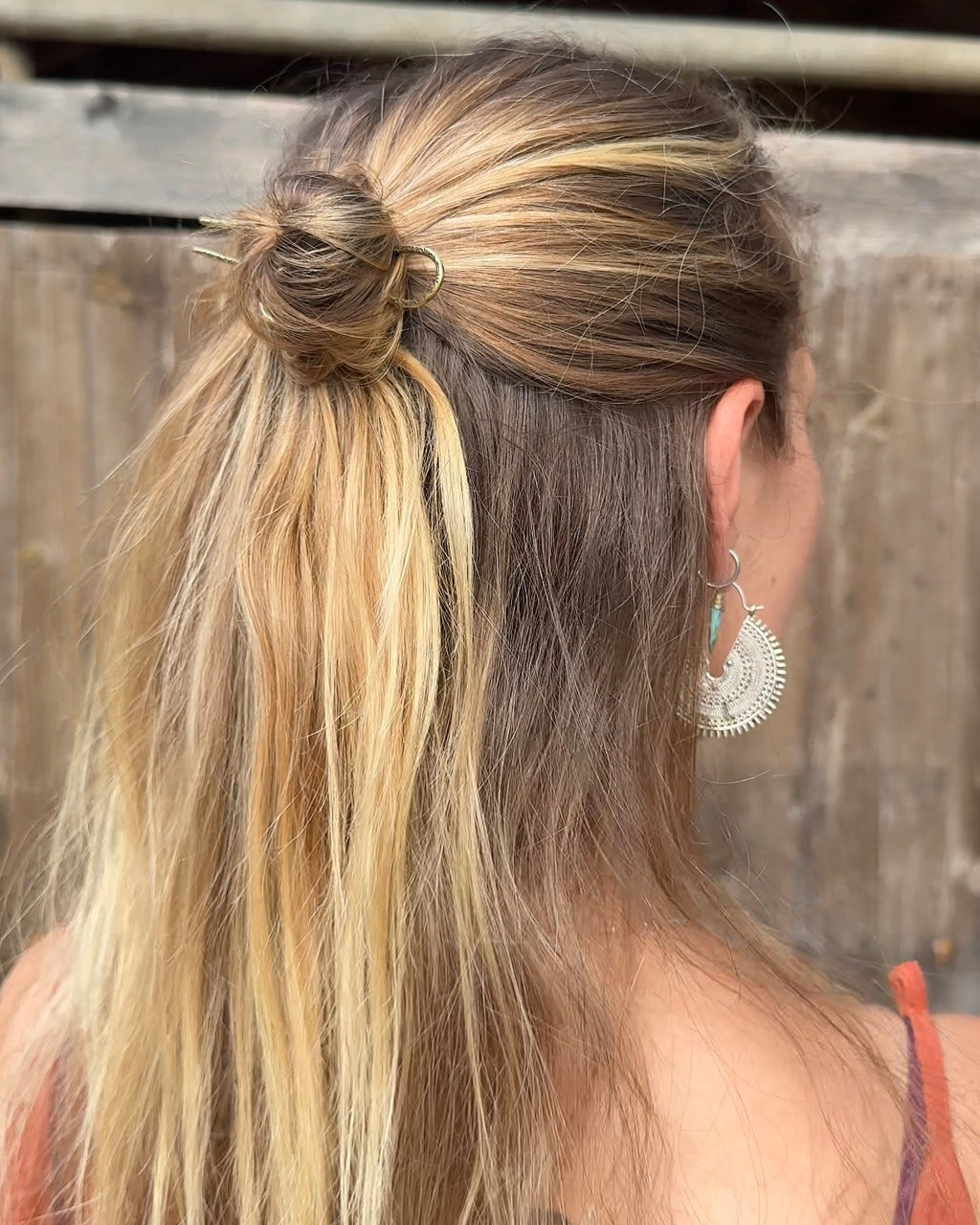 Barrette bohème en laiton, petit modèle ~ Motif Navajo