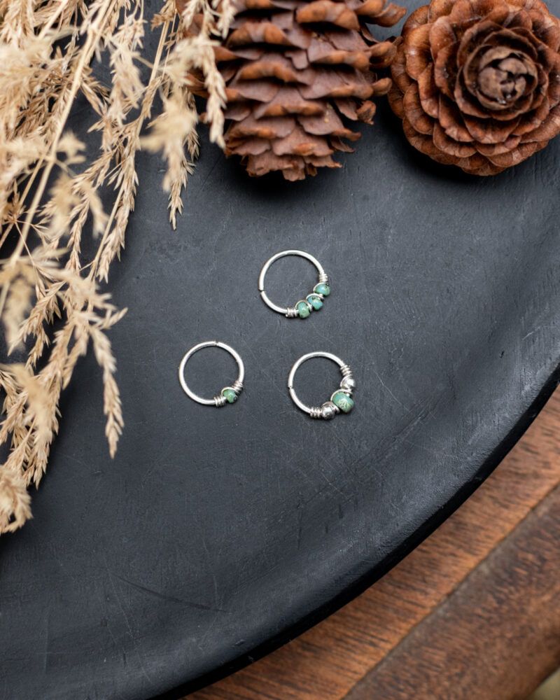 Trio d'anneaux en argent 925. Turquoise.