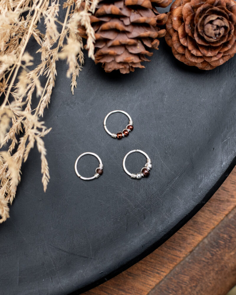 Trio d'anneaux en argent 925. Framboise métallique.